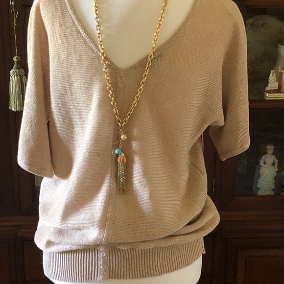 Talbots Reversible Gold Short Sleeve Sweater~M - Picture 2 of 7